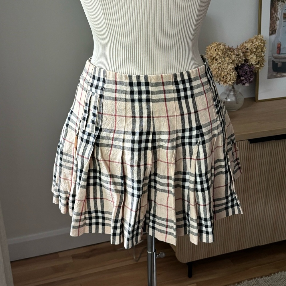 BURBERRY London 100% Linen Check Ruffle Skirt -SIZE US 6
